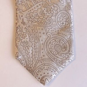 XMIPLATINUM 💯silk luxury silver paisley necktie sparkle, silver sheen sz 60x3.5